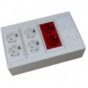 Caja de superficie 4 X Rj45 Keystone con 4 x Schuko blancos y 2 X Shuko rojos