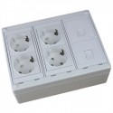 Caja de superficie  2 X Rj45 Keystone con 4 x Schuko blancos