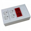 Caja de superficie 2 X Rj45 Keystone con 4 x Schuko blancos y 2 X Shuko rojos