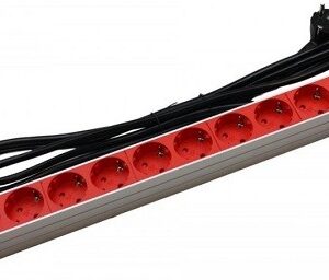 Regleta rack 19" 16A 9x tomas schuko rojas sin interruptor
