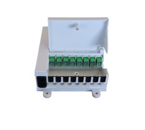 Caja empalme de fibra óptica con splitter PLC 1x8 SC Simplex
