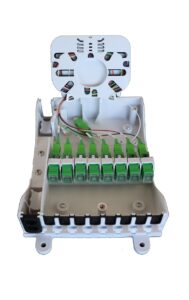 Caja empalme de fibra óptica con splitter PLC 1x8 SC Simplex