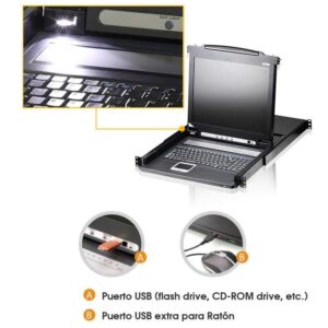 Consola KVM rack 19" LCD 19", 8 puertos VGA , USB/PS2, ATEN CL5708N