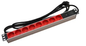Regleta rack 19" 16A 8x tomas schuko rojas sin interruptor