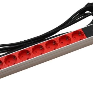 Regleta rack 19" 16A 8x tomas schuko rojas sin interruptor