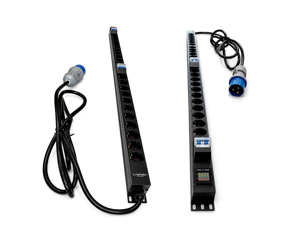 Regleta PDU vertical 24 X schukos 2 X Magnetotérmico con Amperímetro Dig.32A Cetac