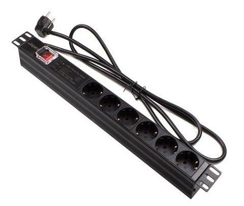 Regleta rack 19" 6x schuko con interruptor y 3 led protección Lapara Networking